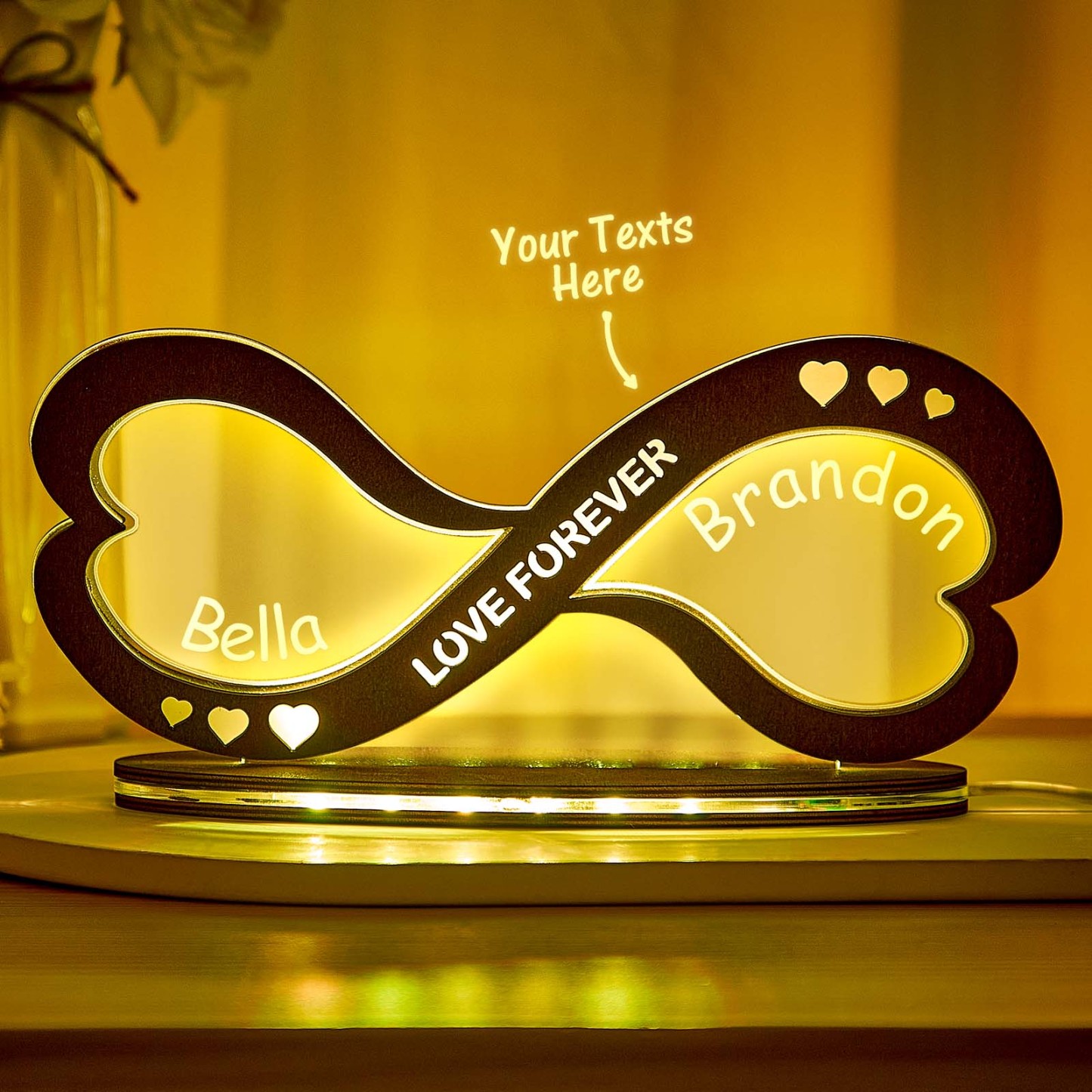 Lampe Acrylique Personnalisée Avec Noms De Couple, Décoration De Maison, Symbole Infini Personnalisé, Veilleuse En Bois, Cadeaux D'anniversaire - votrecollierprenomfr