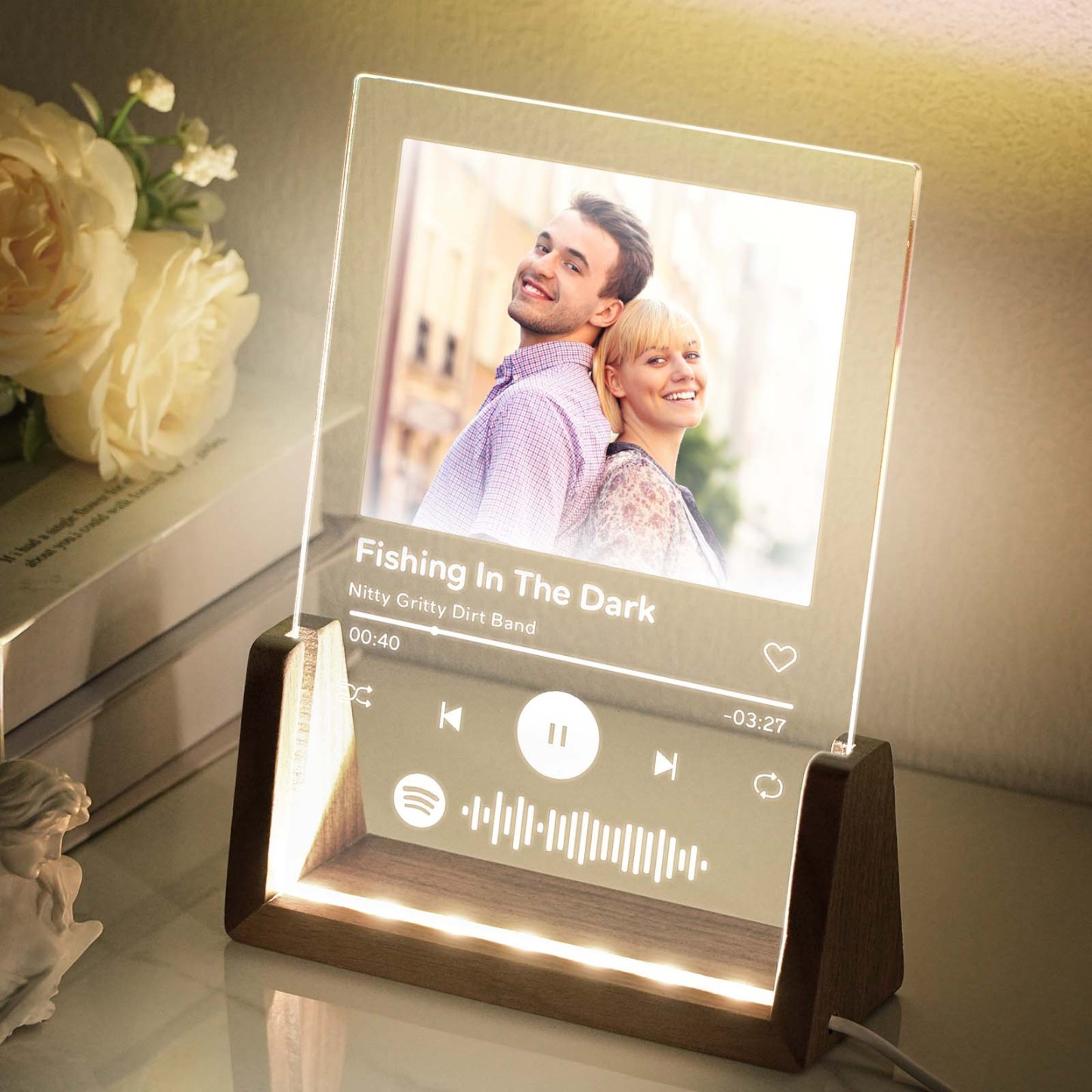 Plaque De Chanson En Acrylique Avec Photo Personnalisée, Code De Musique Spotify Personnalisé, Lampe Veilleuse, Cadeau D'anniversaire - votrecollierprenomfr