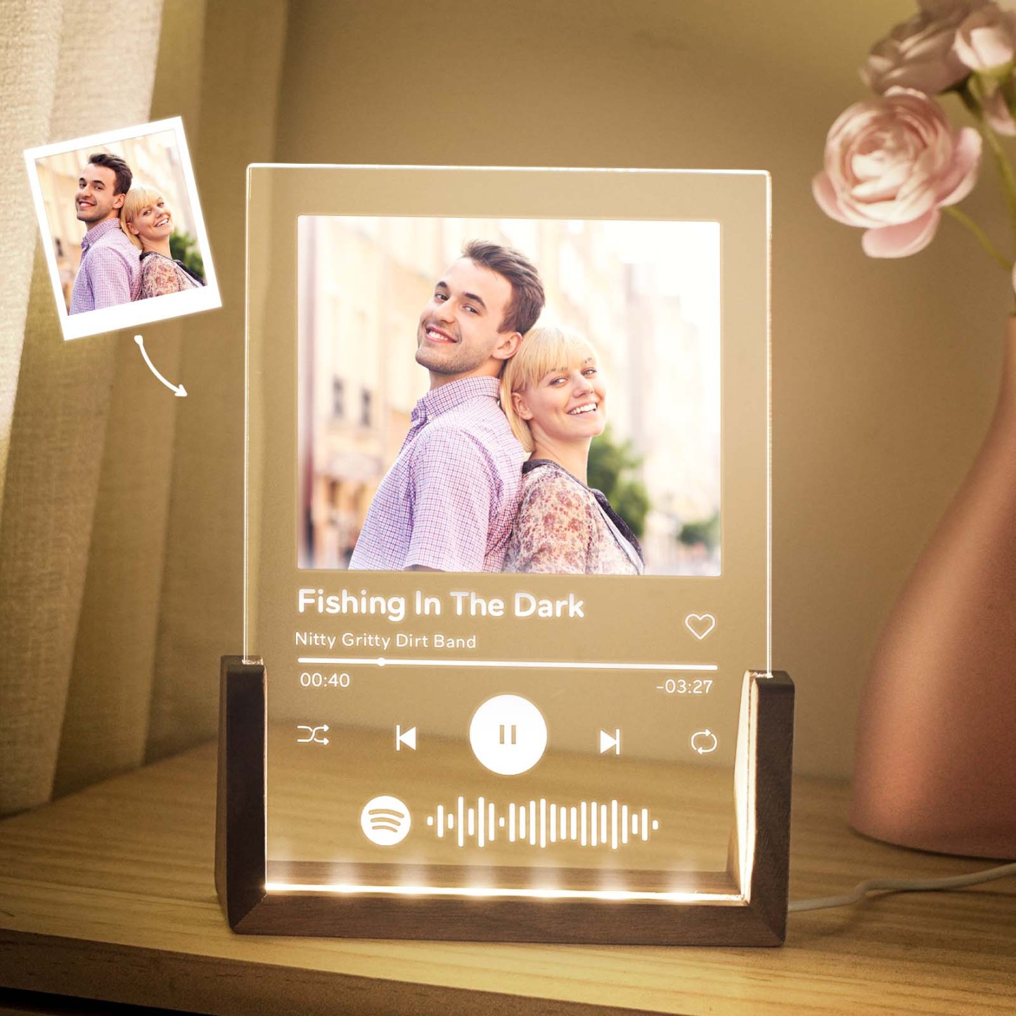 Plaque De Chanson En Acrylique Avec Photo Personnalisée, Code De Musique Spotify Personnalisé, Lampe Veilleuse, Cadeau D'anniversaire - votrecollierprenomfr