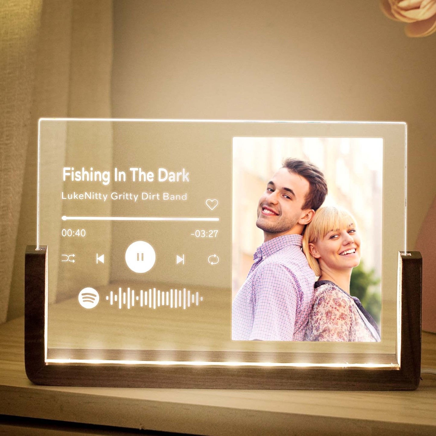Plaque De Chanson En Acrylique Avec Photo Personnalisée, Code De Musique Spotify Personnalisé, Lampe Veilleuse, Cadeau D'anniversaire - votrecollierprenomfr