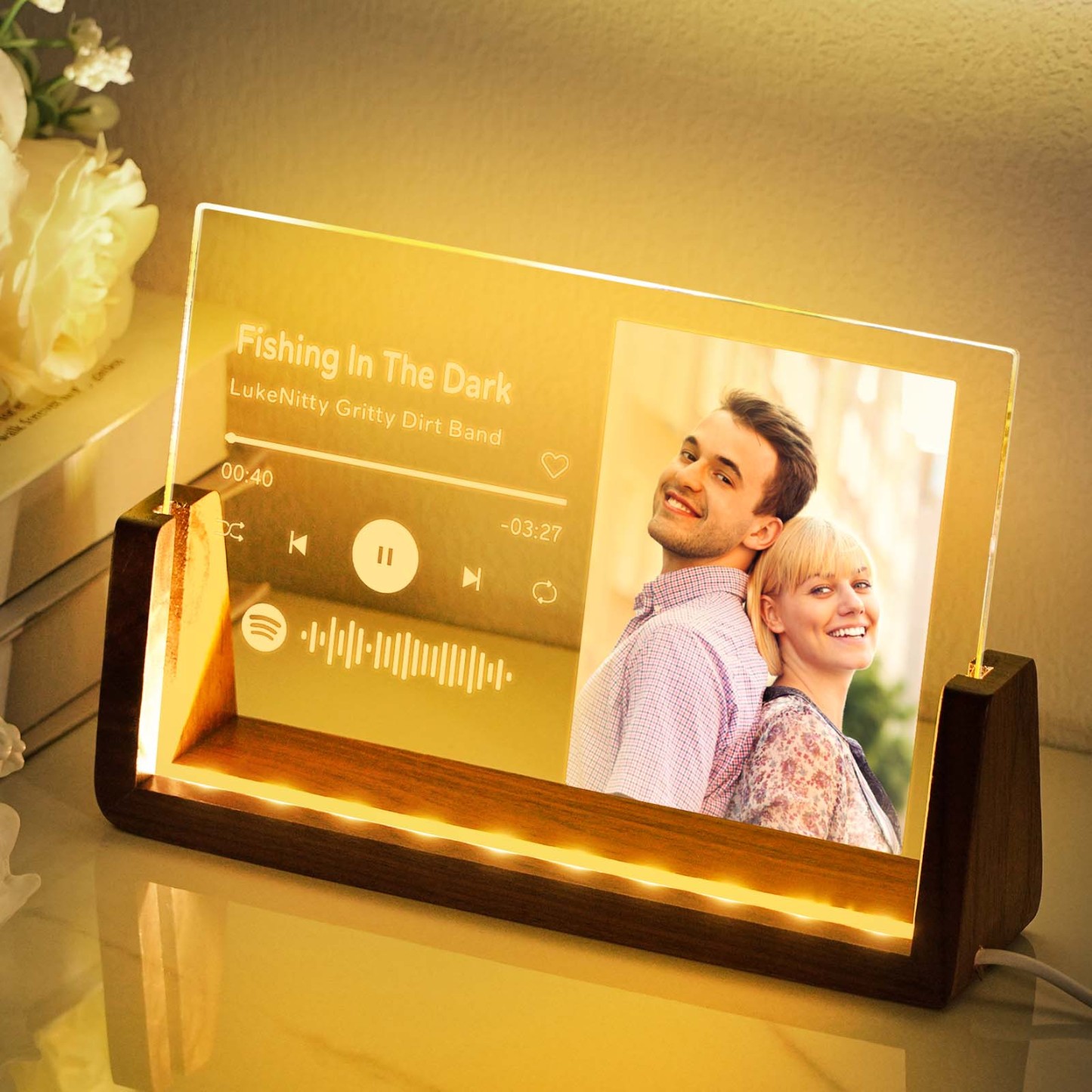 Plaque De Chanson En Acrylique Avec Photo Personnalisée, Code De Musique Spotify Personnalisé, Lampe Veilleuse, Cadeau D'anniversaire - votrecollierprenomfr