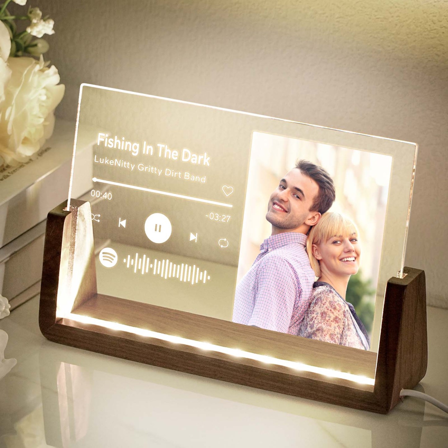 Plaque De Chanson En Acrylique Avec Photo Personnalisée, Code De Musique Spotify Personnalisé, Lampe Veilleuse, Cadeau D'anniversaire - votrecollierprenomfr