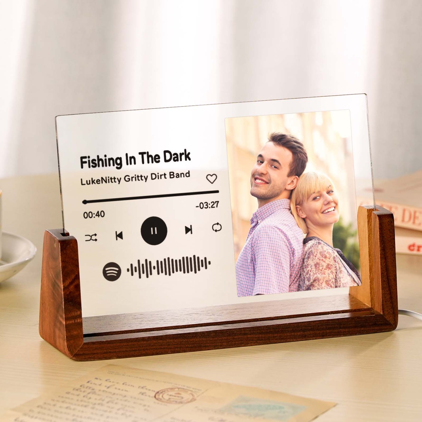 Plaque De Chanson En Acrylique Avec Photo Personnalisée, Code De Musique Spotify Personnalisé, Lampe Veilleuse, Cadeau D'anniversaire - votrecollierprenomfr