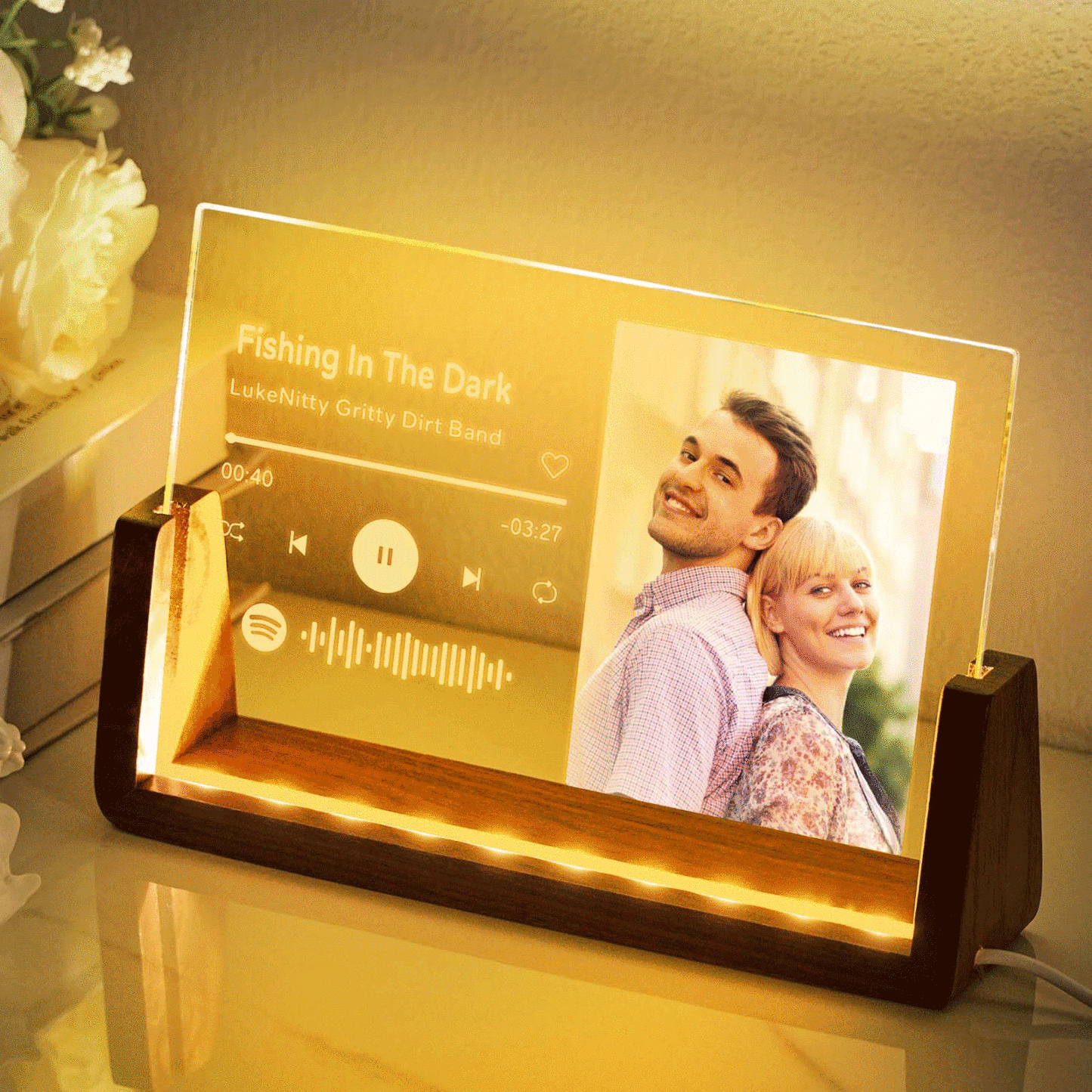 Plaque De Chanson En Acrylique Avec Photo Personnalisée, Code De Musique Spotify Personnalisé, Lampe Veilleuse, Cadeau D'anniversaire - votrecollierprenomfr
