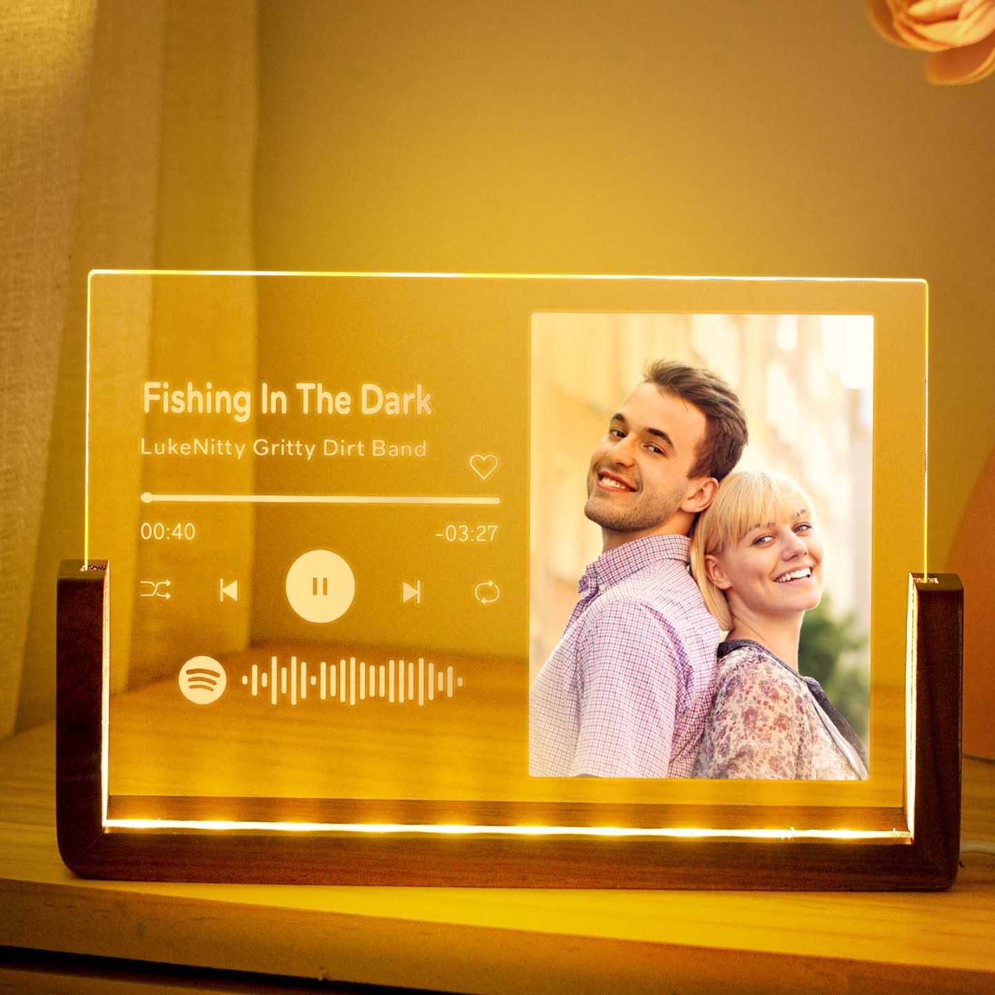 Plaque De Chanson En Acrylique Avec Photo Personnalisée, Code De Musique Spotify Personnalisé, Lampe Veilleuse, Cadeau D'anniversaire - votrecollierprenomfr