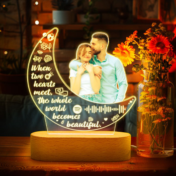 Lampe De Lune En Acrylique Avec Photo Personnalisée, Veilleuse Personnalisée, Cadeau Pour Couple, Décoration De Maison - votrecollierprenomfr
