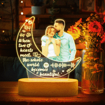 Lampe De Lune En Acrylique Avec Photo Personnalisée, Veilleuse Personnalisée, Cadeau Pour Couple, Décoration De Maison - votrecollierprenomfr