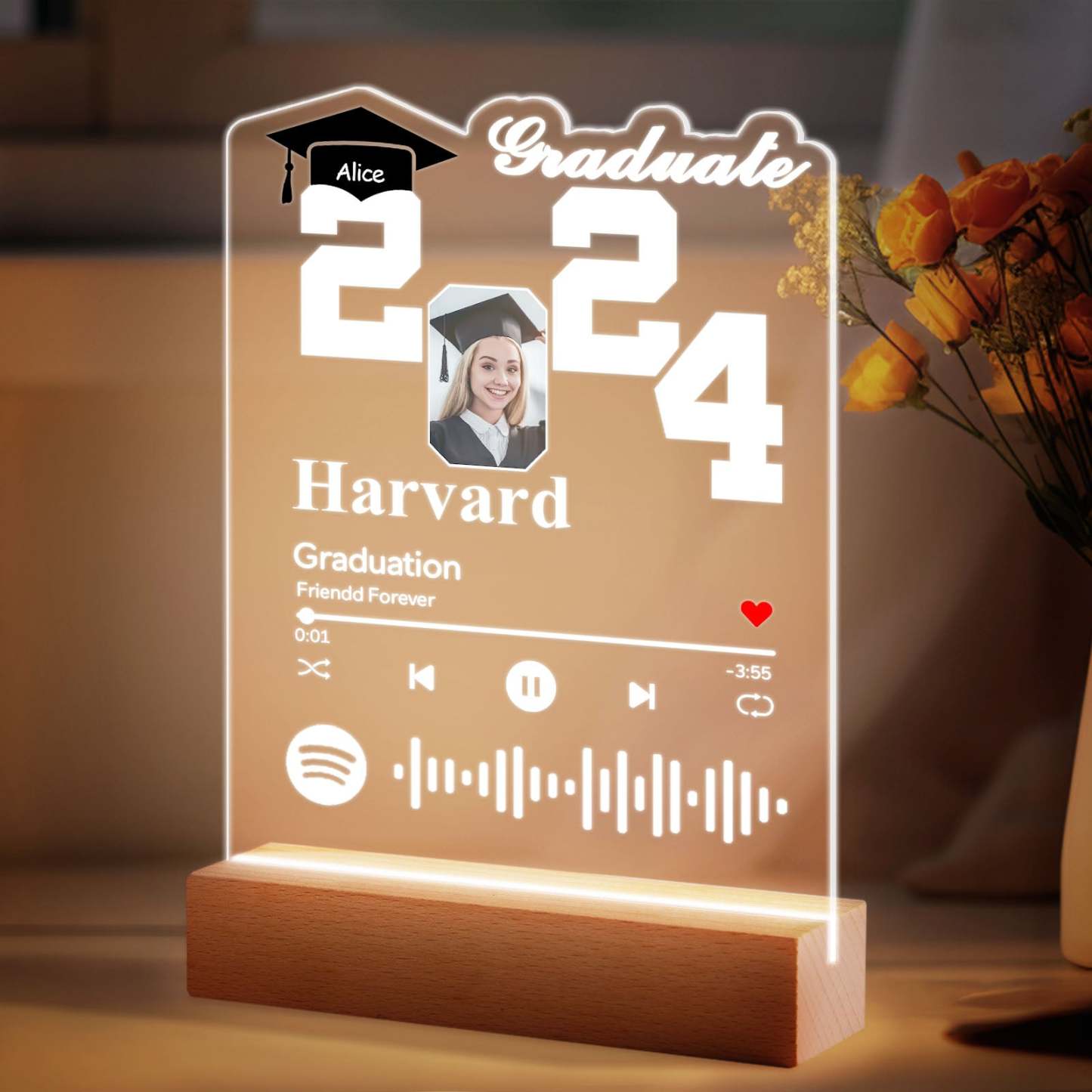 Veilleuse Acrylique Personnalisée Pour Diplômé 2024, Veilleuse Spotify Personnalisée, Cadeau De Remise De Diplôme 2024 - votrecollierprenomfr