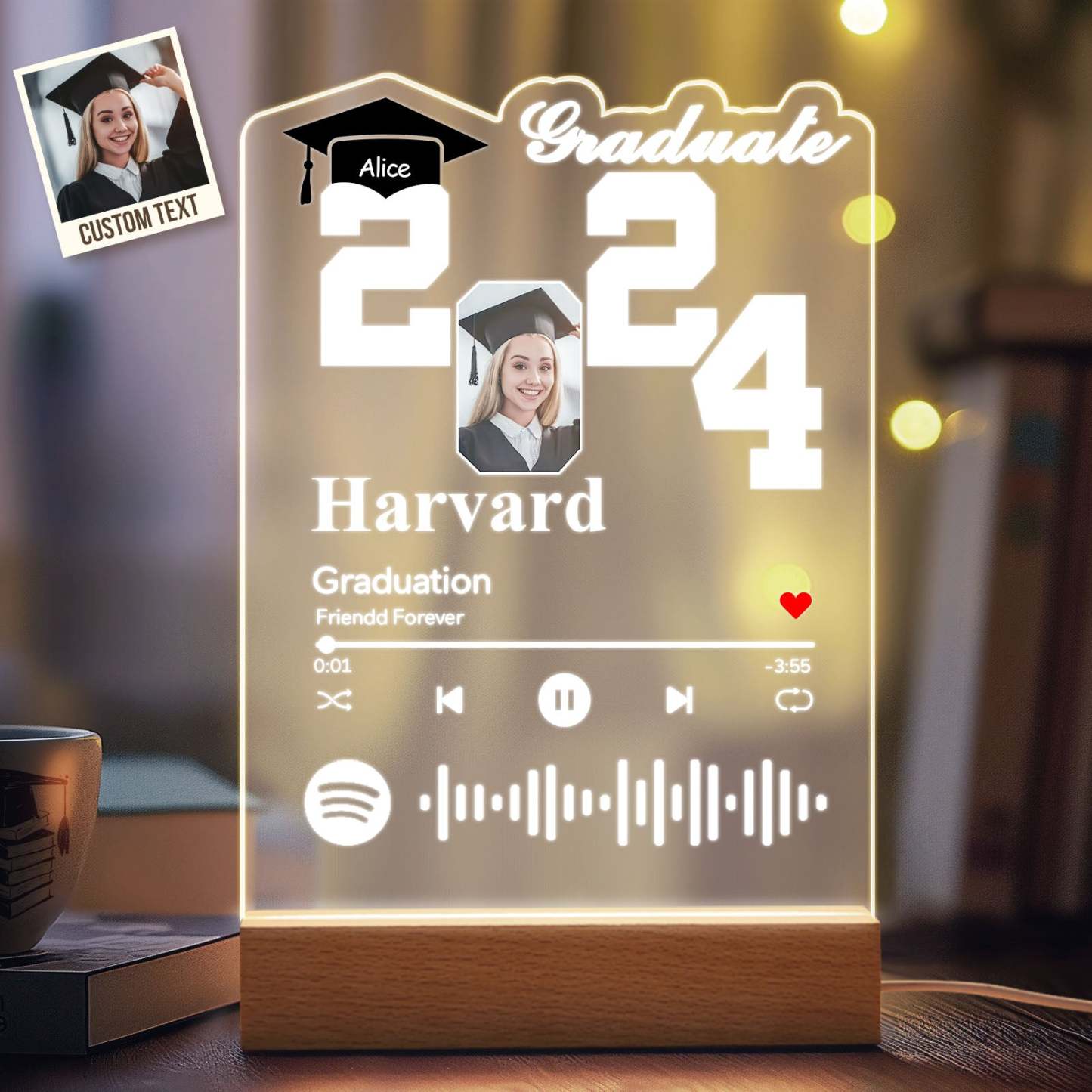 Veilleuse Acrylique Personnalisée Pour Diplômé 2024, Veilleuse Spotify Personnalisée, Cadeau De Remise De Diplôme 2024 - votrecollierprenomfr