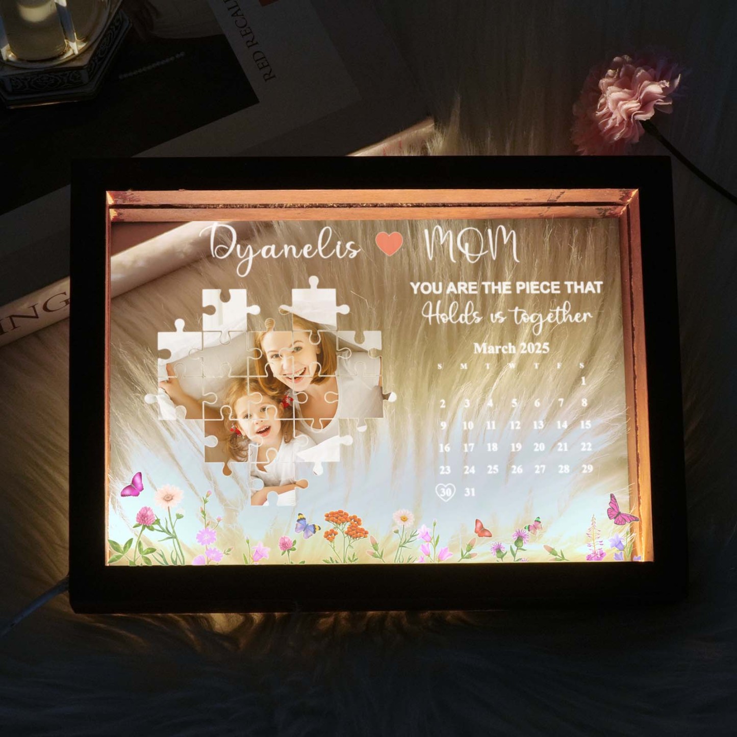 Tu Es La Pièce Qui Nous Maintient Ensemble Cadre Lumineux Cadeaux De Fête Des Mères Cadeau Personnalisé - votrecollierprenomfr