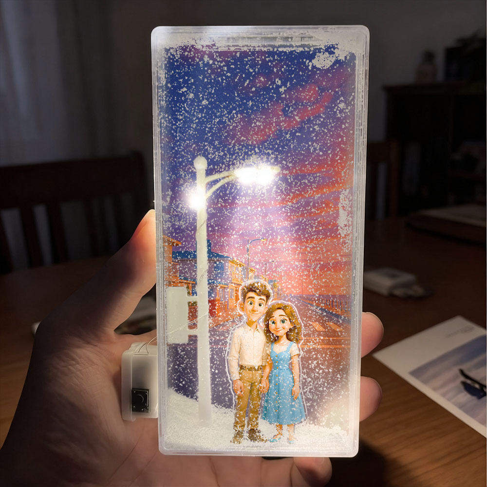 Kit De Bricolage Personnalisé Pour Photo De Couple : Scène De Rue Enneigée, Veilleuse À Sable Mouvant, Fond Personnalisé, Figurine, Lampe À Sable Mouvant En Acrylique, Micro-paysage Lumineux. - votrecollierprenomfr