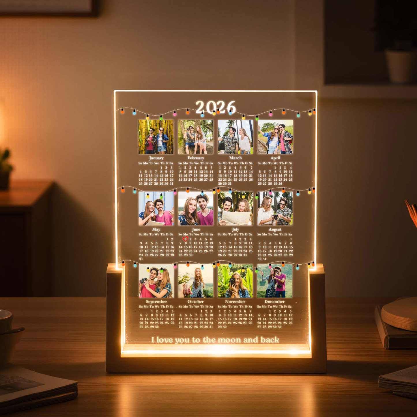 Cadeaux De Saint-valentin : Calendrier Lumineux Photo Personnalisé 2026 Avec Photo De Couple, Veilleuse De Bureau, Cadeau De Nouvel An 2026 - votrecollierprenomfr