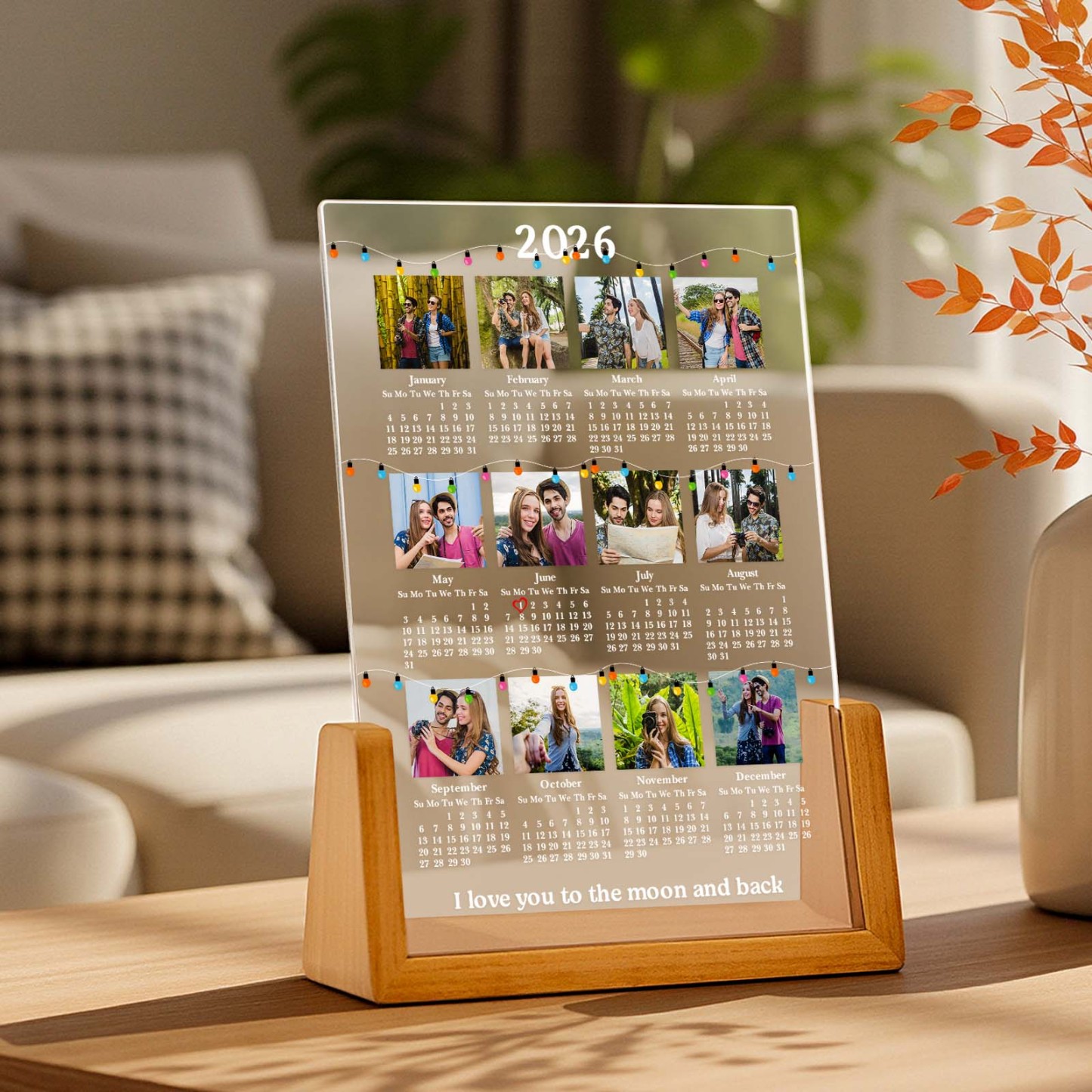 Cadeaux De Saint-valentin : Calendrier Lumineux Photo Personnalisé 2026 Avec Photo De Couple, Veilleuse De Bureau, Cadeau De Nouvel An 2026 - votrecollierprenomfr