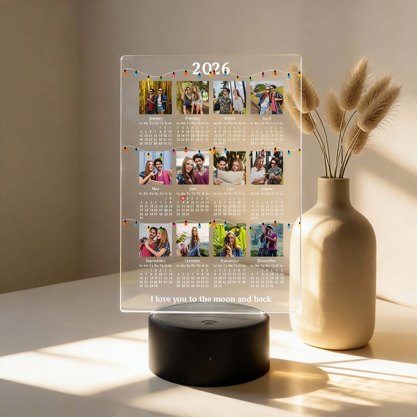 Cadeaux De Saint-valentin : Calendrier Lumineux Photo Personnalisé 2026 Avec Photo De Couple, Veilleuse De Bureau, Cadeau De Nouvel An 2026 - votrecollierprenomfr