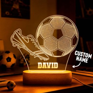 Veilleuse 3d Personnalisée Sur Le Thème Du Football, Lampe Led Avec Nom Pour Enfants - votrecollierprenomfr