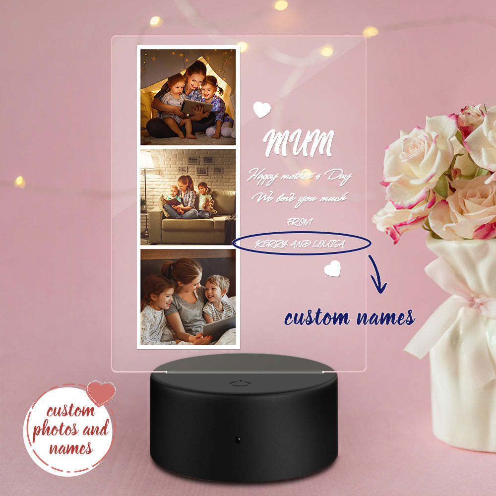Photo Personnalisée Et Nom Veilleuse Acrylique Cadeau De Fête Des Mères Pour Maman - votrecollierprenomfr