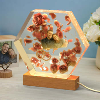 Veilleuse Photo Personnalisée Hexagon Epoxy Cadeaux Maison - votrecollierprenomfr