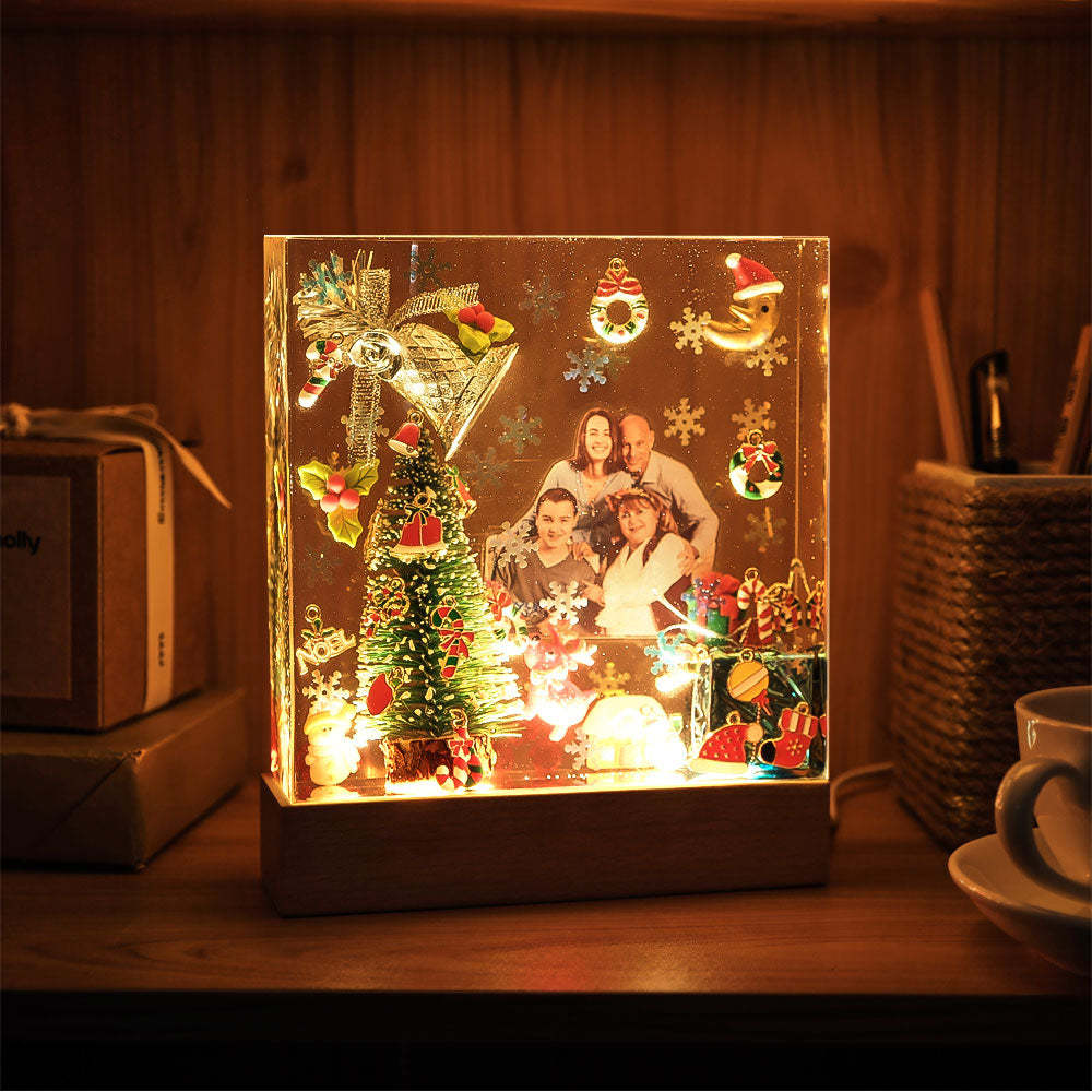 Veilleuse Photo Personnalisée Carré Noël Maison Epoxy Cadeaux - votrecollierprenomfr
