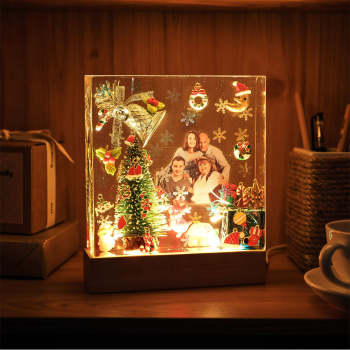 Veilleuse Photo Personnalisée Carré Noël Maison Epoxy Cadeaux - votrecollierprenomfr