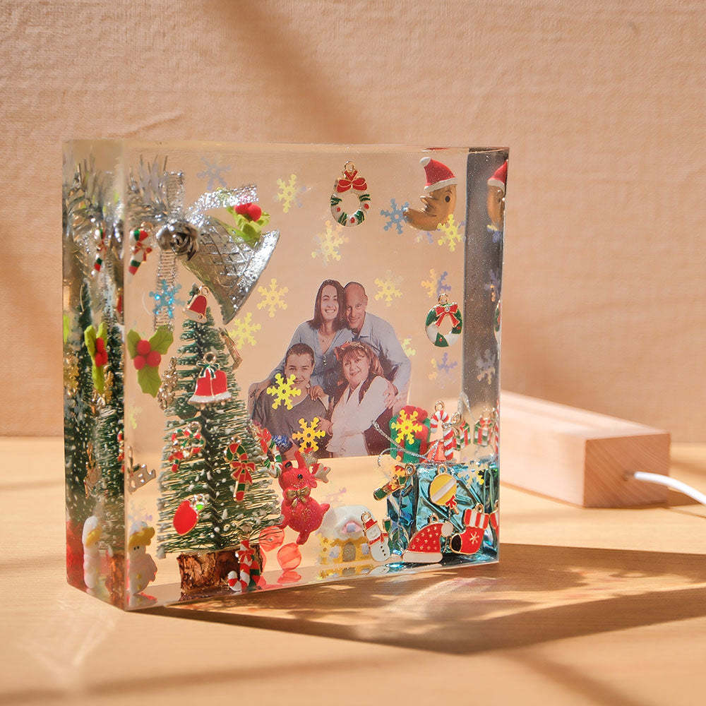 Veilleuse Photo Personnalisée Carré Noël Maison Epoxy Cadeaux - votrecollierprenomfr