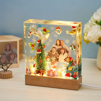 Veilleuse Photo Personnalisée Carré Noël Maison Epoxy Cadeaux - votrecollierprenomfr