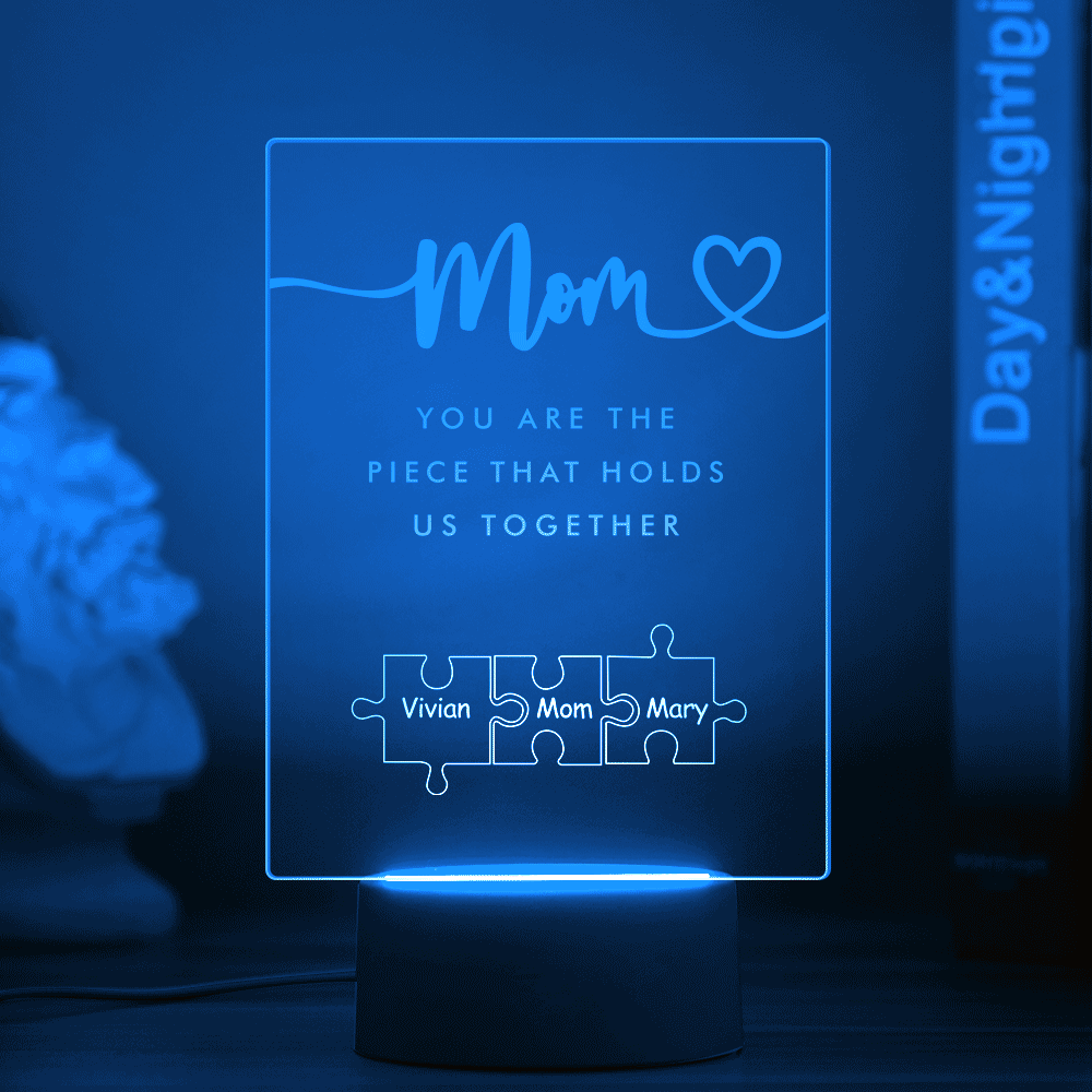 Cadre Fête Des Mères Personnalisé Maman Tu Es La Pièce Qui Nous Tient Ensemble Veilleuse Acrylique Pour Maman - votrecollierprenomfr