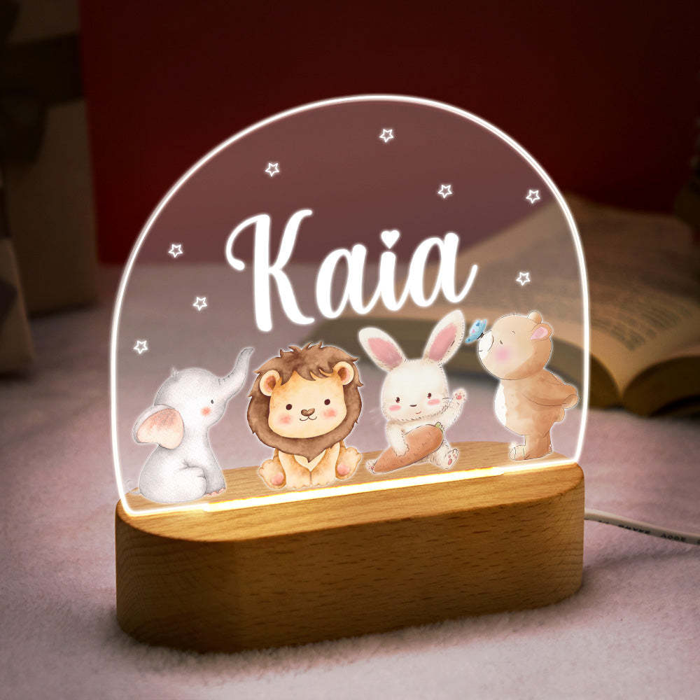 Nom Personnalisé Animaux Mignons Veilleuse Nom Personnalisé Chambre De Bébé Lampe Cadeau Pour Les Enfants - votrecollierprenomfr