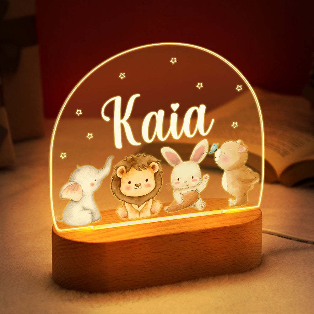 Nom Personnalisé Animaux Mignons Veilleuse Nom Personnalisé Chambre De Bébé Lampe Cadeau Pour Les Enfants - votrecollierprenomfr