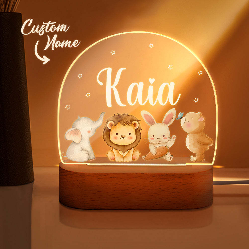 Nom Personnalisé Animaux Mignons Veilleuse Nom Personnalisé Chambre De Bébé Lampe Cadeau Pour Les Enfants - votrecollierprenomfr