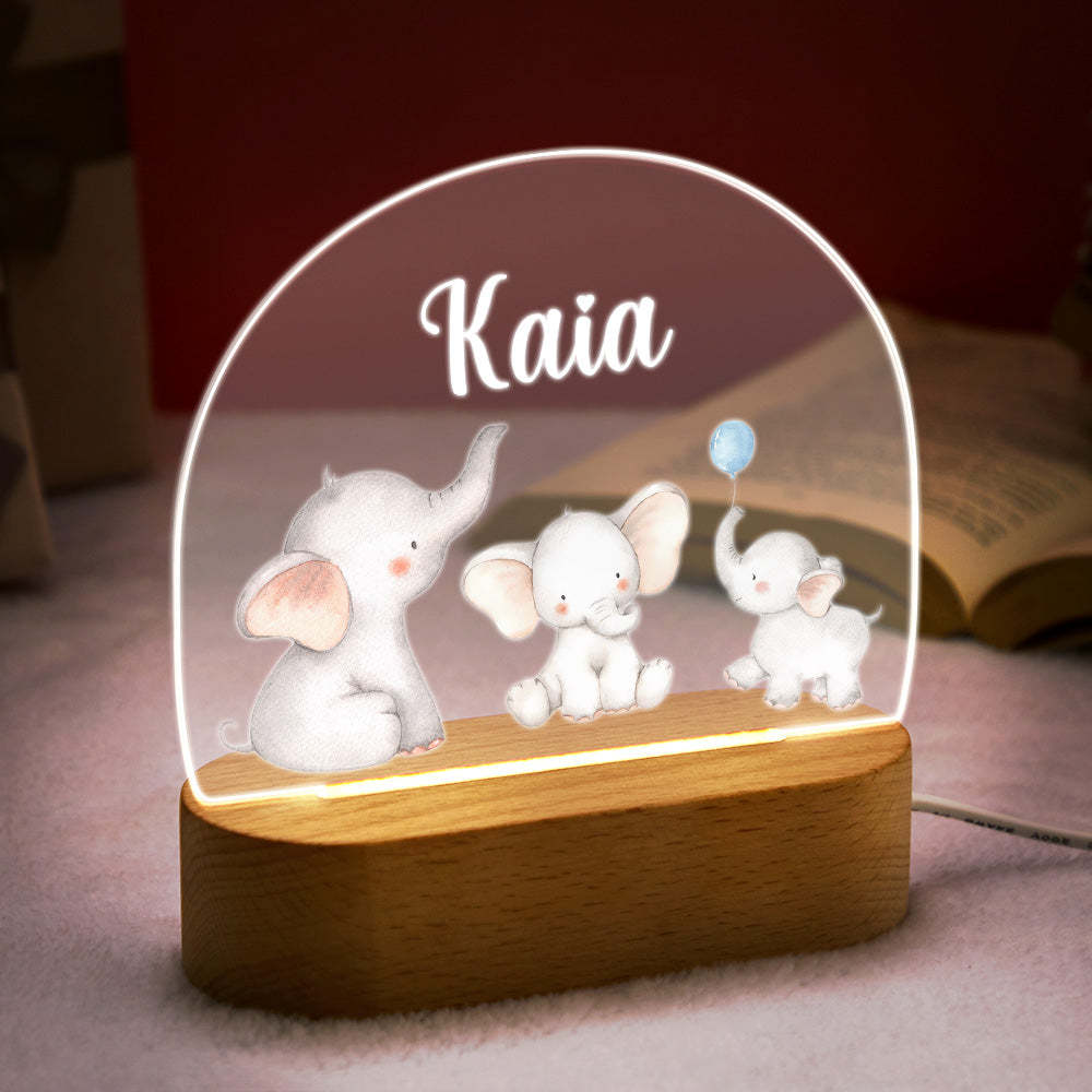 Nom Personnalisé Bébé Éléphant Veilleuse Nom Personnalisé Chambre De Bébé Lampe Cadeau Pour Les Enfants - votrecollierprenomfr