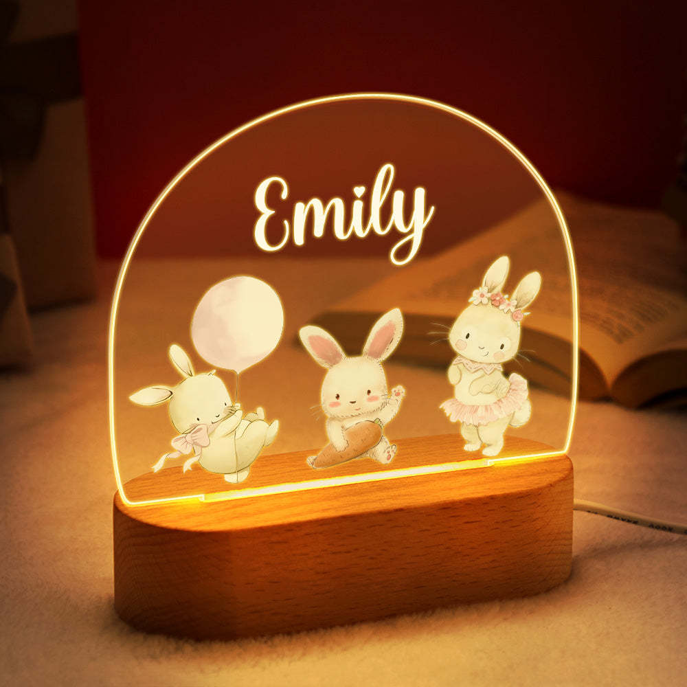 Nom Personnalisé Mignon Lapin Veilleuse Nom Personnalisé Chambre De Bébé Lampe Cadeau Pour Les Enfants - votrecollierprenomfr