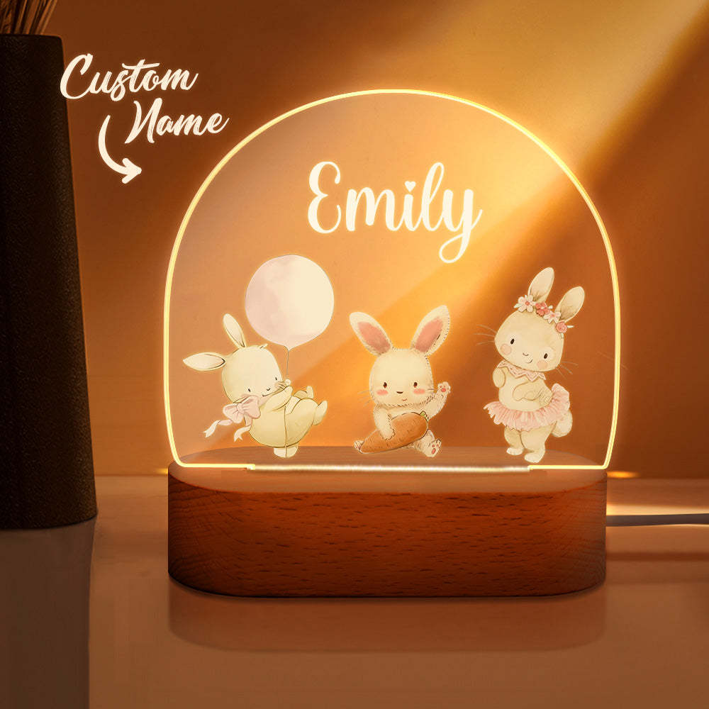 Nom Personnalisé Mignon Lapin Veilleuse Nom Personnalisé Chambre De Bébé Lampe Cadeau Pour Les Enfants - votrecollierprenomfr