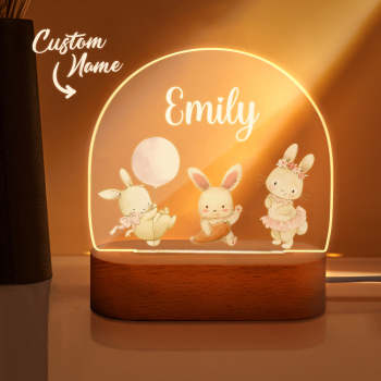 Nom Personnalisé Mignon Lapin Veilleuse Nom Personnalisé Chambre De Bébé Lampe Cadeau Pour Les Enfants - votrecollierprenomfr