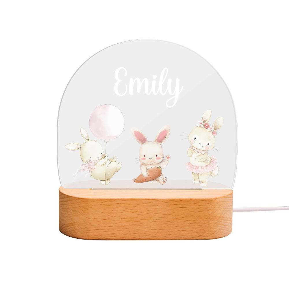 Nom Personnalisé Mignon Lapin Veilleuse Nom Personnalisé Chambre De Bébé Lampe Cadeau Pour Les Enfants - votrecollierprenomfr