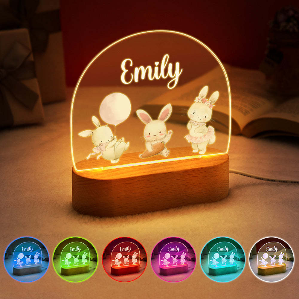Nom Personnalisé Mignon Lapin Veilleuse Nom Personnalisé Chambre De Bébé Lampe Cadeau Pour Les Enfants - votrecollierprenomfr