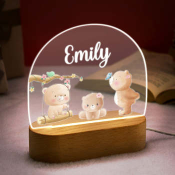 Nom Personnalisé Bébé Ours Veilleuse Nom Personnalisé Chambre De Bébé Lampe Cadeau Pour Les Enfants - votrecollierprenomfr