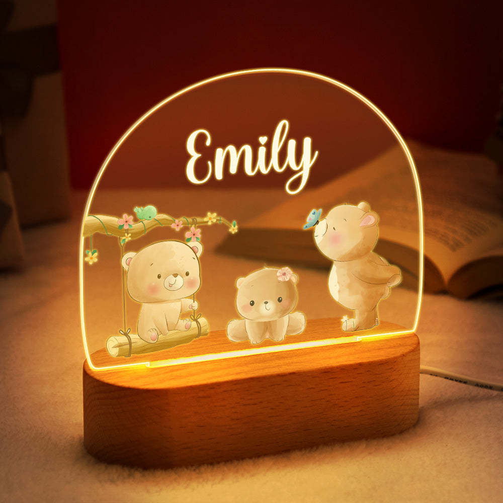 Nom Personnalisé Bébé Ours Veilleuse Nom Personnalisé Chambre De Bébé Lampe Cadeau Pour Les Enfants - votrecollierprenomfr