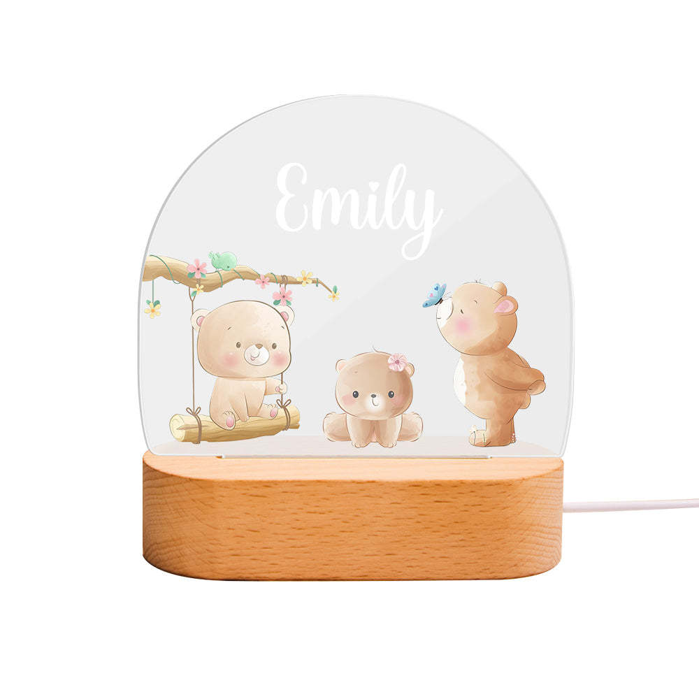 Nom Personnalisé Bébé Ours Veilleuse Nom Personnalisé Chambre De Bébé Lampe Cadeau Pour Les Enfants - votrecollierprenomfr
