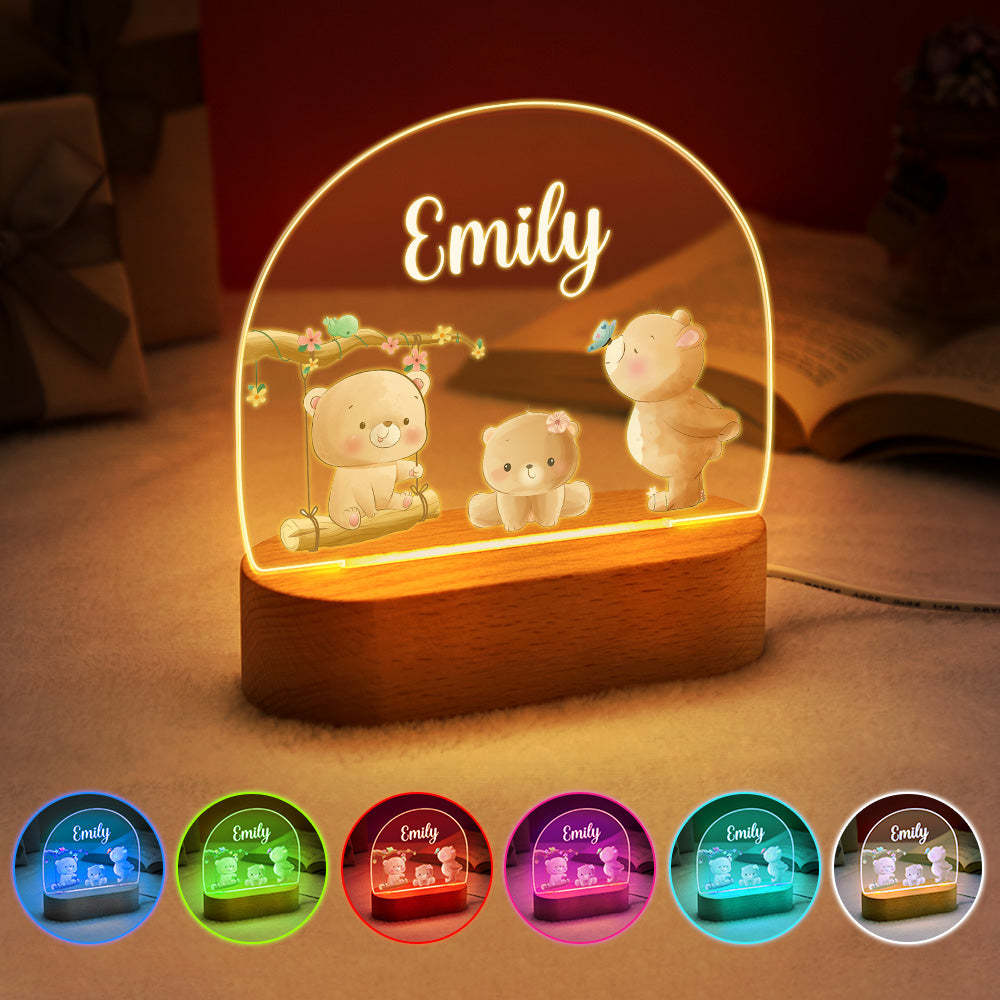 Nom Personnalisé Bébé Ours Veilleuse Nom Personnalisé Chambre De Bébé Lampe Cadeau Pour Les Enfants - votrecollierprenomfr