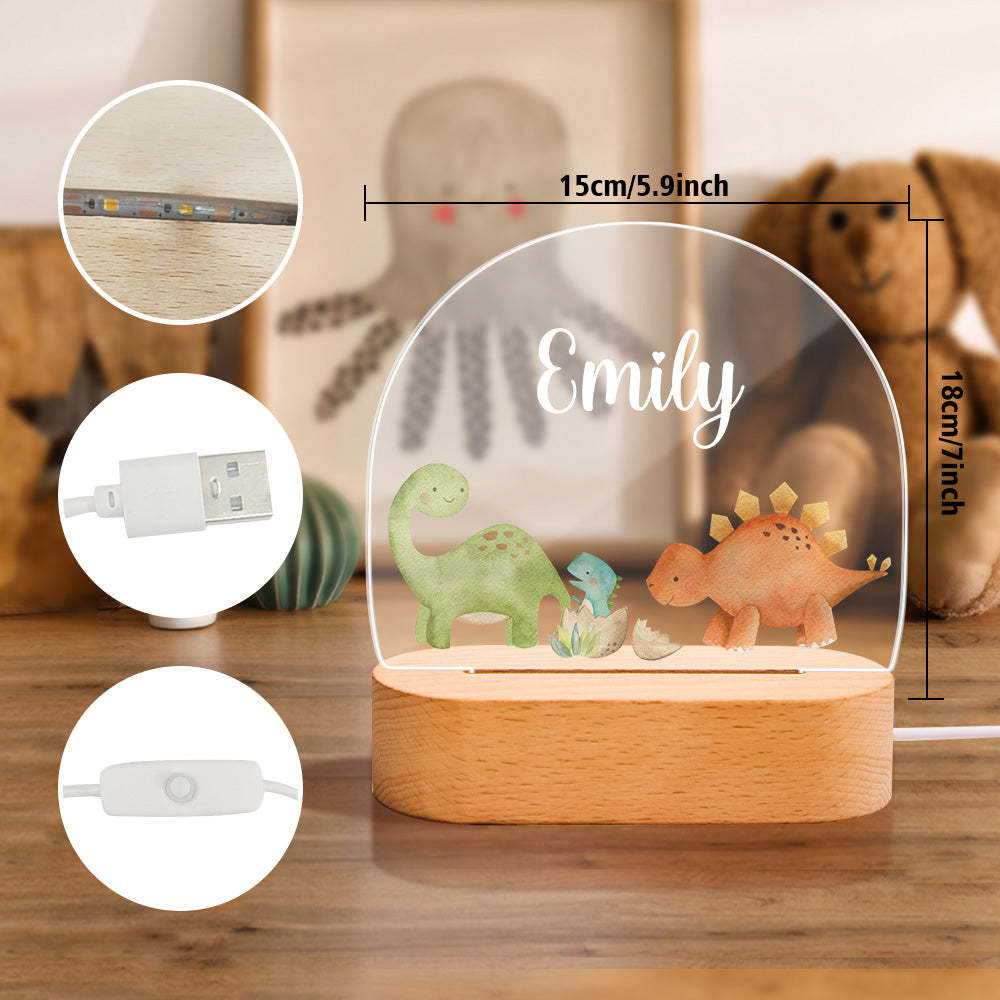 Nom Personnalisé Bébé Dinosaure Veilleuse Nom Personnalisé Chambre De Bébé Lampe Cadeau Pour Les Enfants - votrecollierprenomfr