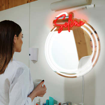 Lumière De Miroir Personnalisée Avec Nom Pour Mur, Couleur Personnalisée, Miroir Néon Led, Lumière Variable, Cadeau De Fête D'anniversaire Et De Mariage - votrecollierprenomfr