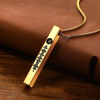 Spotify Code Musique Collier Personnalisé 3D Gravé Collier De Barre Verticale En Acier Inoxydable Or 14K