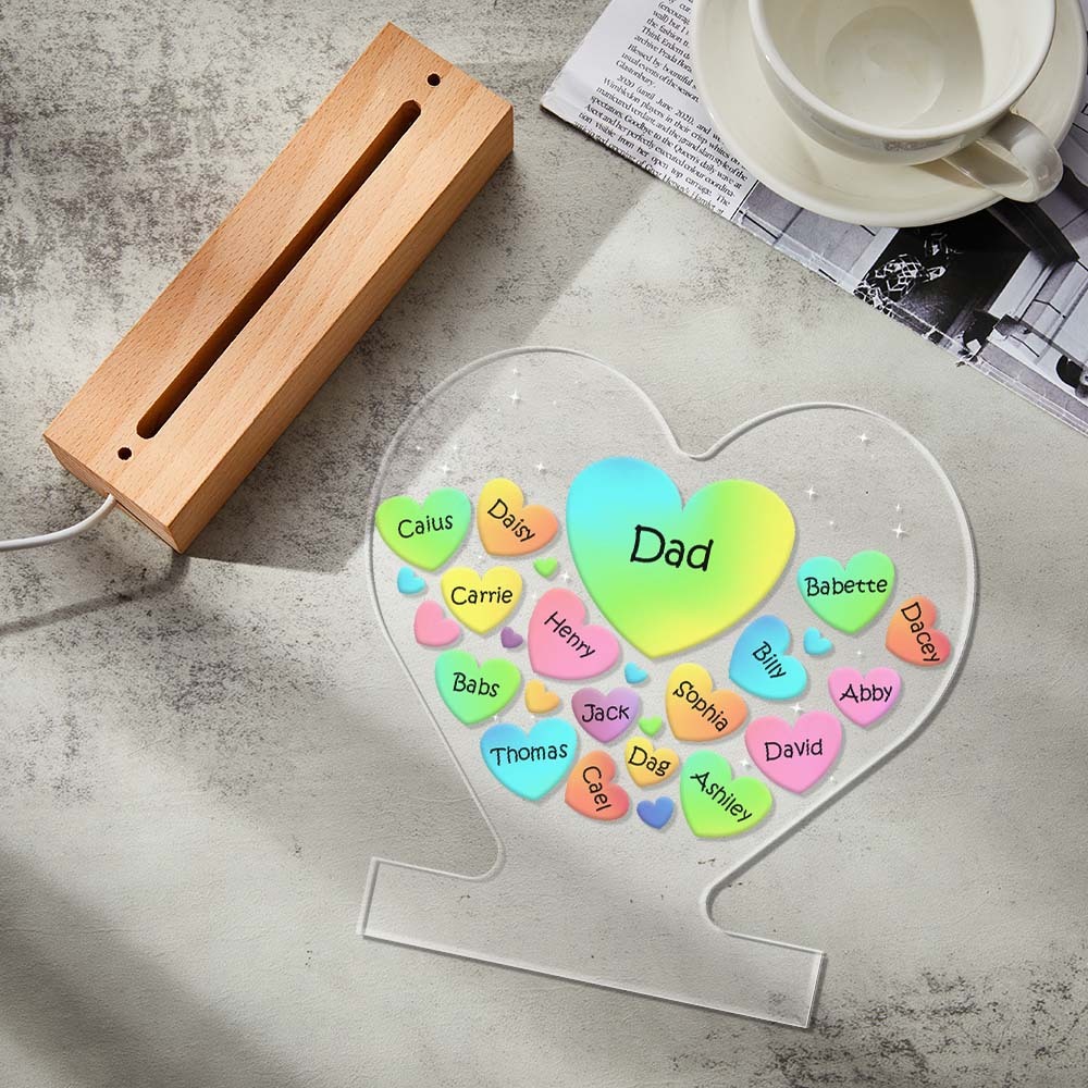 Personnalisé Gravé Famille Coeur Led Veilleuse Grand-mère Maman Coeurs En Coeur Lampe - votrecollierprenomfr