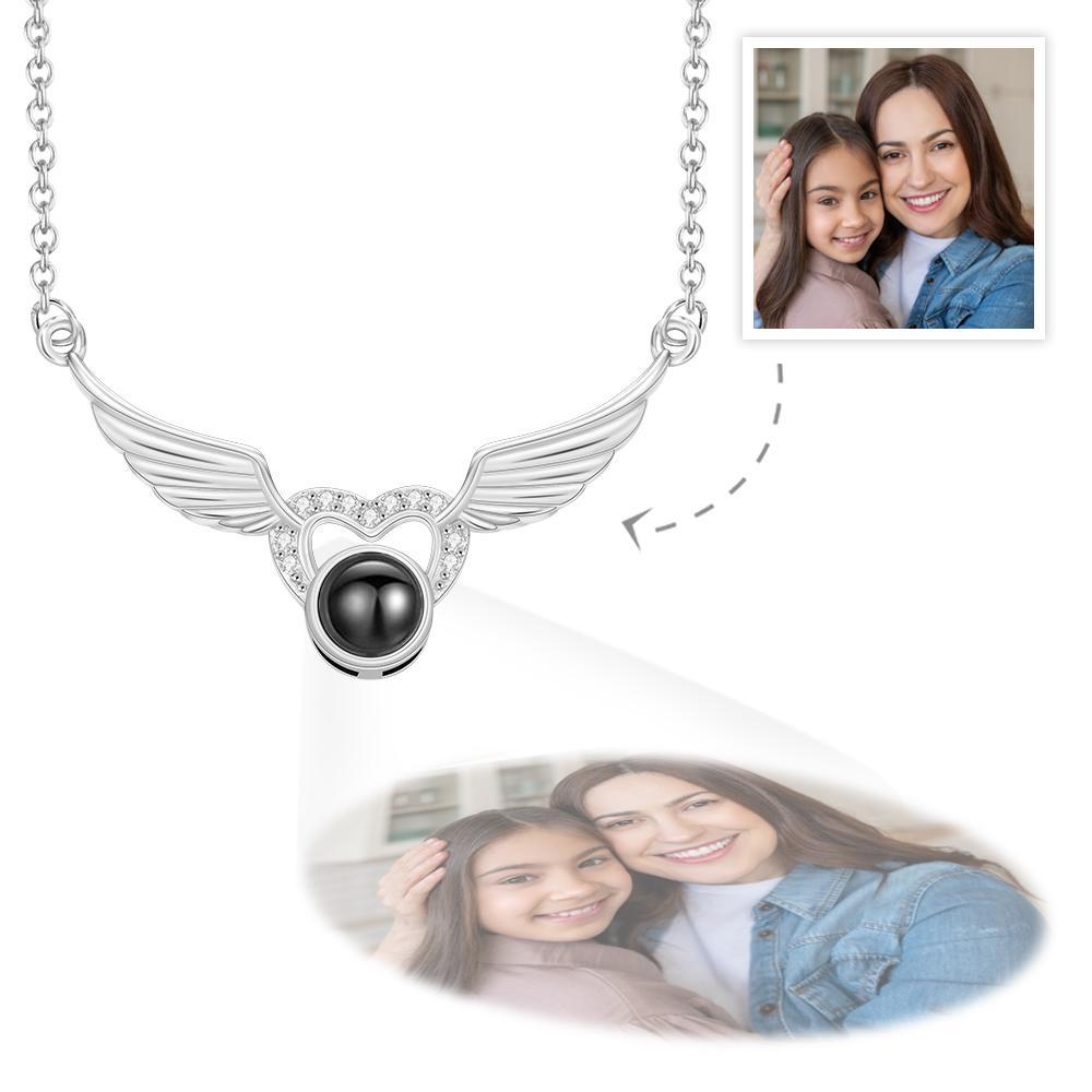 Collier De Projection De Photo Personnalisé Collier Pendentif Ailes En Forme De Coeur Cadeau Créatif - votrecollierprenomfr
