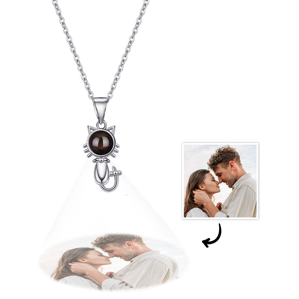 Collier De Projection Personnalisé, Pendentif En Forme De Chat Mignon, Cadeau Pour Elle - votrecollierprenomfr