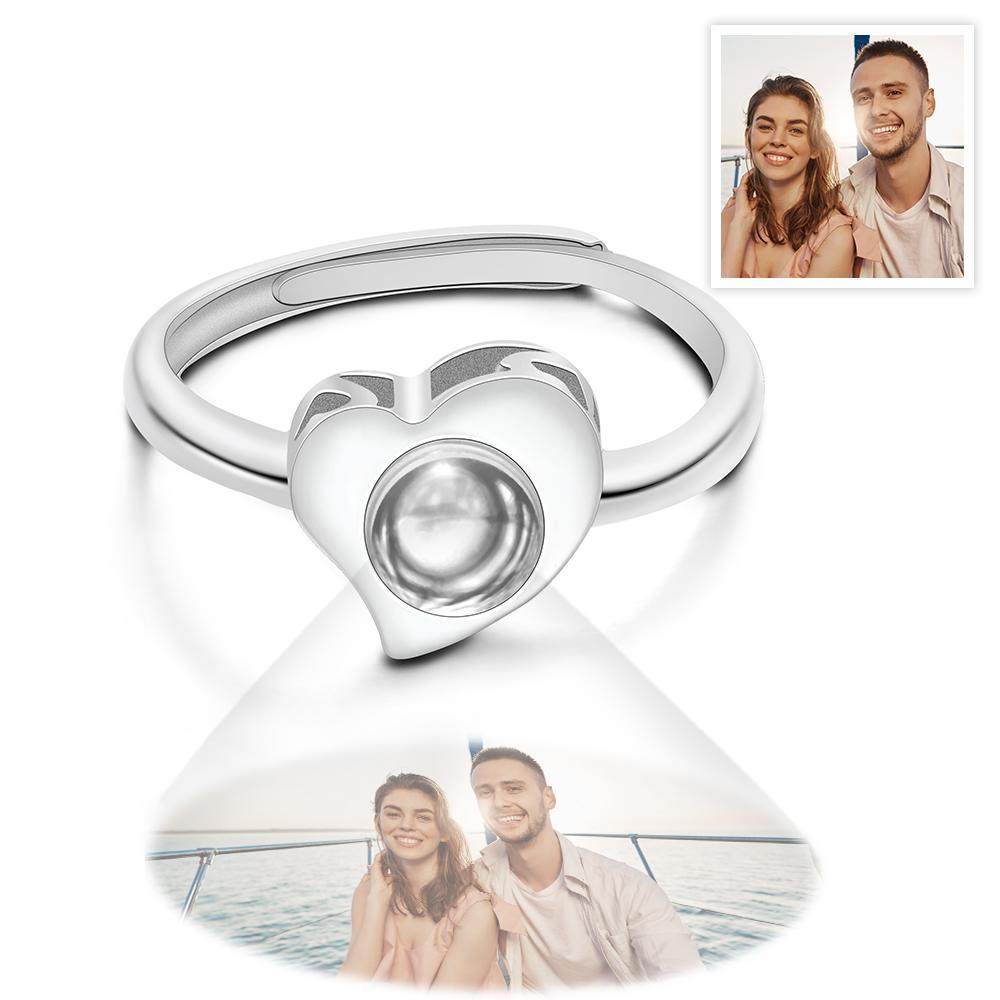 Bague Ouverte En Forme De Coeur Avec Projection De Photo En Argent Sterling S925 Bijoux Pour Femmes Personnalisés Cadeaux De La Saint-valentin - votrecollierprenomfr