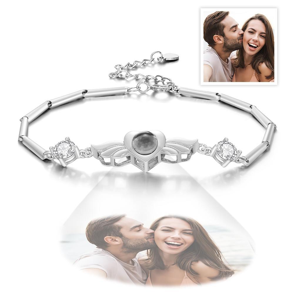 Bracelet De Projection De Photo Personnalisé Ailes Élégantes Avec Bijoux En Pierre Pour Elle - votrecollierprenomfr