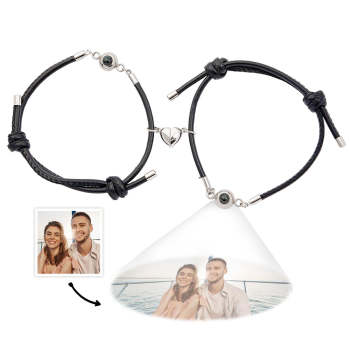 Bracelet De Projection De Photo Personnalisé, En Cuir, Cœur, Magnétique, Cadeau Pour Couple - votrecollierprenomfr