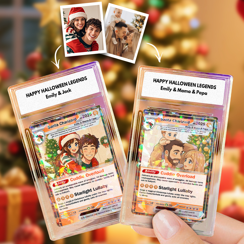 Carte De Jeu De Noël Personnalisée Avec Photo Et Nom, Cadeau Unique Pour Les Fêtes. Carte À Collectionner De Dessin Animé Personnalisée Avec Photo Et Nom. Cadeau De Noël Unique Pour Les Amoureux. - votrecollierprenomfr