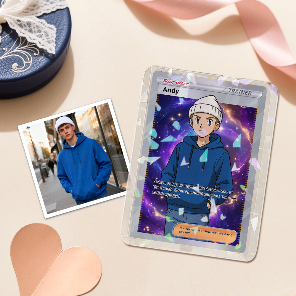 Carte De Jeu Vidéo D'anime Personnalisée Avec Votre Photo Et Votre Nom | Cadeau Unique Pour Les Fans Et Les Couples | Idée Cadeau De Noël - votrecollierprenomfr